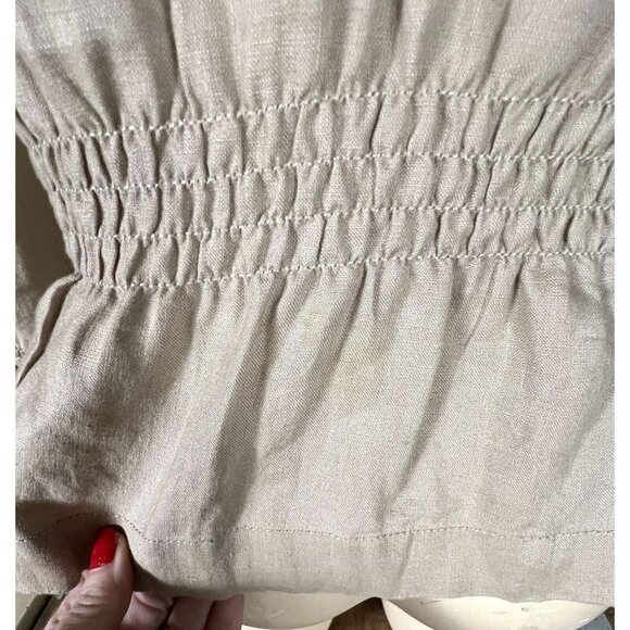 Juicy Couture women's tan linen jacket size Medium gathered waist, pockets - Picture 5 of 9